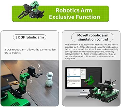 ROS AI ROBOT SMART TRANSBOT PARA JETON Nano 4GB Rastreado Tanque de chassi com câmera de profundidade, radar, braço