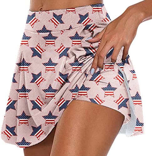 4 de julho Saias de tênis com shorts para mulheres com cintura alta Skorts Flowy Golf Skorts 2 em 1 Treino de bandeira americana CULOTTES
