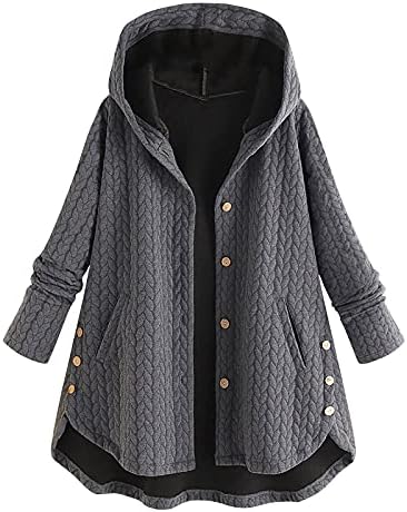 Pullover de botão de basisina para feminino casual capuz de tamanho escolar 3/4 de manga poliéster equipada com capa mais quente inverno