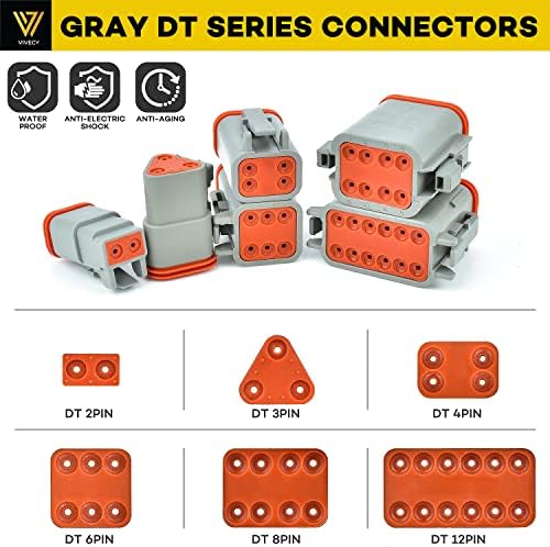 VIVECY 412 PCS Kit de conectores de Deutsch impermeável para necessidades de conexão elétrica automotiva, marinha e industrial - 2, 3, 4, 6, 8, 12 pinos DT conectores, crimper, ferramenta de remoção, contatos terminais sólidos