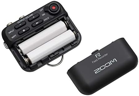Zoom F2 Lavalier Body-Pack Compact Recorder, gravação de flutuação de 32 bits, sem recorte, áudio para vídeo, registros para SD e bateria alimentada com microfone lavalier incluído