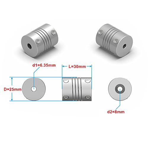 CNCTOPBAOS 3PCS Acoplamento flexível de 6,35 mm a 8 mm, acoplador de eixo flexível de alumínio para motor de passo servo,