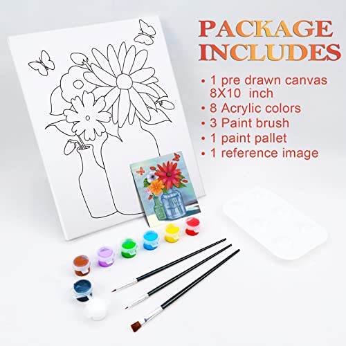 Kit de pintura de pintura e tela de tinta Pré -desenho de lona para pintura para adultos esticados de tela floral Butterfly