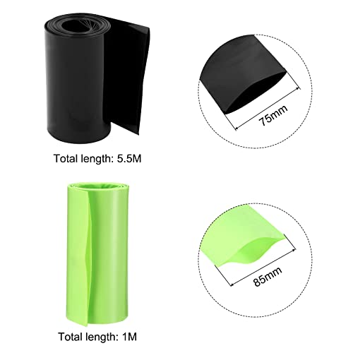 Meccanixity Battery Wrap PVC Tubação de encolhimento de calor 75 mm de 18 pés e preto e 85 mm de 3,3 pés de isolamento