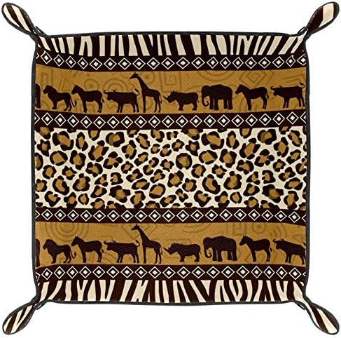 Lyetny African Wild Animals Com Pattern Organizer Bandeja Caixa de Armazenamento Caddy Caddy Desktop Alteração da carteira Caixa Caixa Caixa Bandejas de armazenamento de bandeja, 20.5x20.5cm