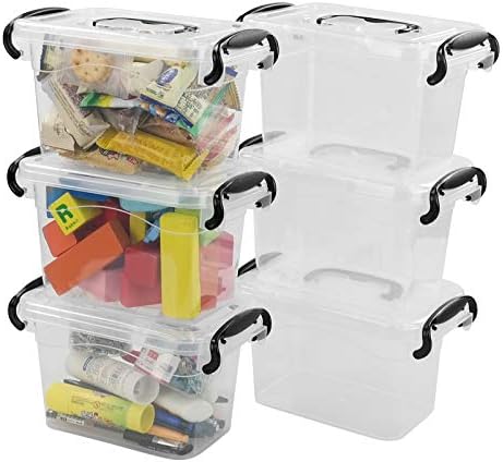 Pedindo caixas plásticas de plástico transparente de 6 pacote com tampas, caixa de armazenamento de plástico com alças pretas, 1,5