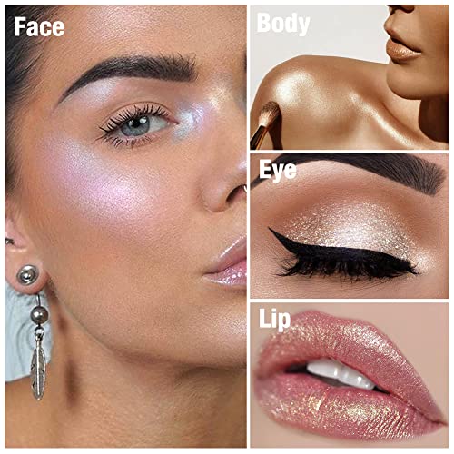 Tintark Cream Highlighter Compact Para olho de rosto, sombra altamente pigmentada, marcadores de face e paleta de maquiagem de luminizadores, brilho de brilho de brilho metálico, bronzeador de brilho, rosa roxo de ouro rosa azul rosa