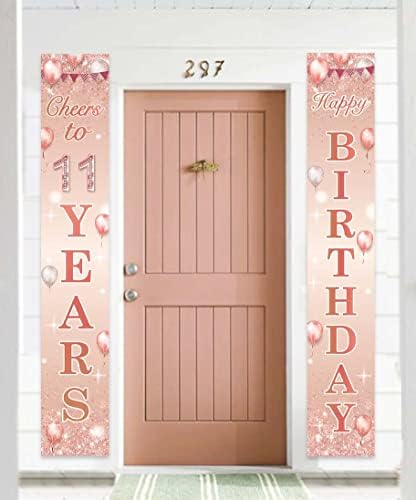 Feliz aniversário Banner de ouro rosa aplaga a 11 anos de decoração de confetes de balão de 11 anos decoração de decoração de