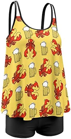 Cerveja e lagostins Mulheres de duas peças Tankini Swimwears Ternos de banho de banho com tampa e shorts de tiras e shorts