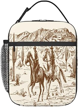 Lancheira de joahayi para homens homens isolados lancheiros portáteis para escolar piquenique para piqueniques saco reutilizável com alça de ombro western deserto cowboys