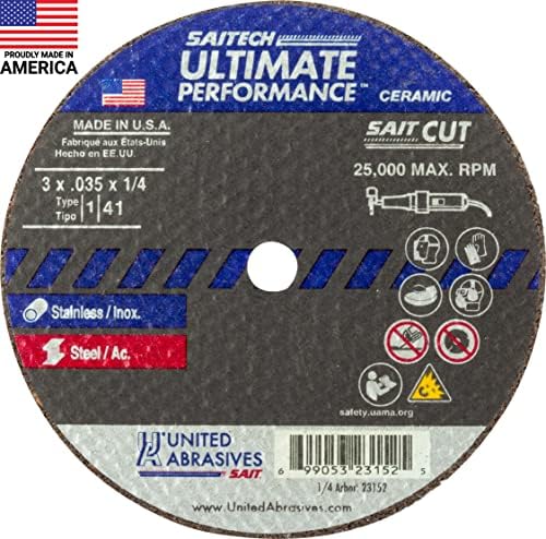 ABRASIVOS UNIDOS-SAIT 23152 SAITECH Ultimate Performance Fino de alta velocidade rodas de corte 3 x 0,035 x 1/4 ,