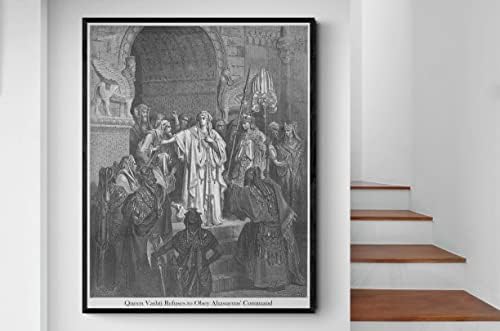 Rainha Vashti se recusa a obedecer ao comando de Ahasuerus Gustave Dore Antique Christianity Apocrypha Book of Esther Ilustração Poster de Art Poster - 8x10 - Matte aprimorado