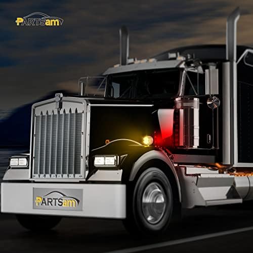 Partsam 2pcs âmbar vermelho 18 LED LUZ DUPLA FACE SINGLE LUZES DE LIGNS, LUZES DE PEDESTAL PARA CAMINHAS COMPATÍVEIS com Freightliner Kenworth Peterbilt, alojamento de liga de alumínio, lente transparente, prisão única