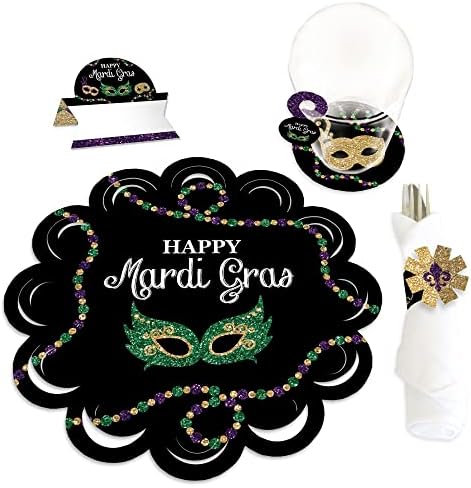 Big Dot of Happiness Mardi Gras - Carregador de papel de festas de máscaras e decorações de mesa - Kit Chargerific - Coloque o cenário para 8