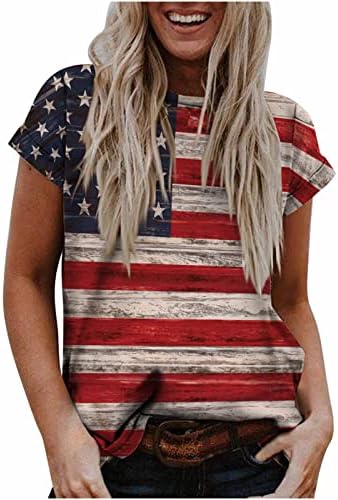 American Flag Tees Shirt 4 de julho Tops de manga curta casual feminina o pescoço patriótico Blusa