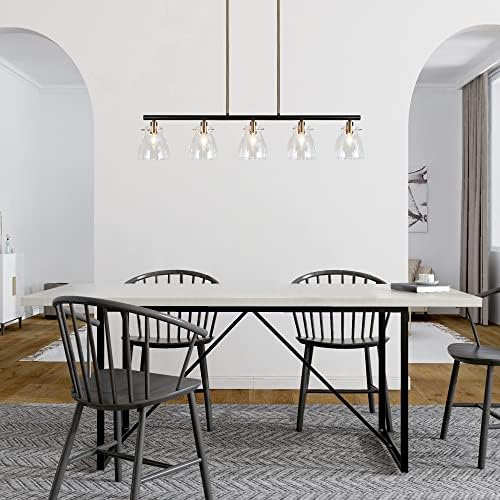 Iluminação da ilha de cozinha com 5 luzes Zevni, lustre de ouro preto moderno para sala de jantar, iluminação pingente linear
