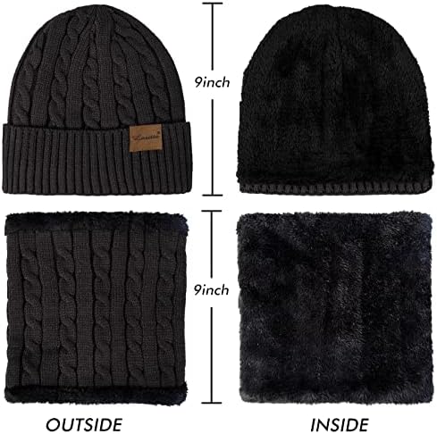 3 peças Winter Feanie chapéu de lenço de toque luvas de tela definida grossa malha quente tampa de caveira lenço de lenço
