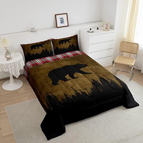 Conjuntos de cama da fazenda rústica erosébrida Conjunto de quadra -edredom de urso king búfalo de búfalo de búfalo