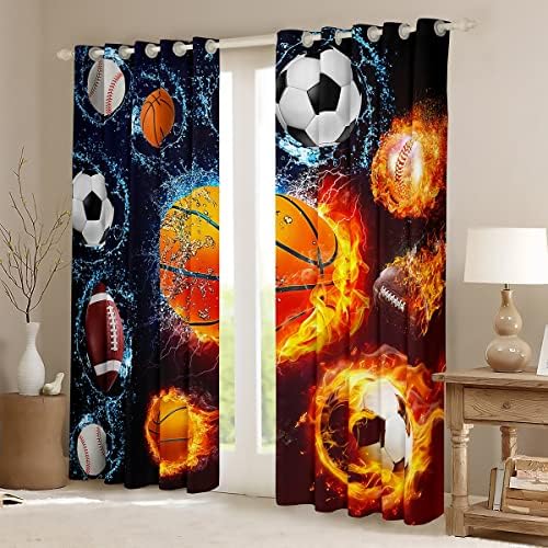 Janela de basquete cortina as cortinas de janela de rugby de beisebol para quarto para crianças para crianças meninos