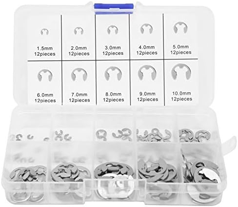 Fafeicy 120pcs E-Clip Circlip Circlip Retenimento de retenção de retenção de retenção, M1.5-M10 Aço inoxidável aberto