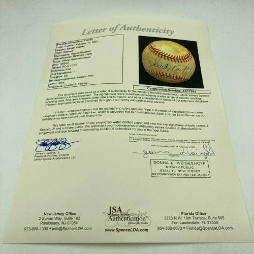 Sandy Koufax assinou a Liga Nacional Vintage Feeney Baseball JSA COA - Bolalls autografados