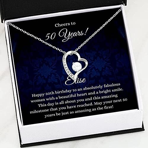 Jóias de cartão de mensagem, colar artesanal - jóias felizes de 50º aniversário para mulheres amigas, presente de joalheria