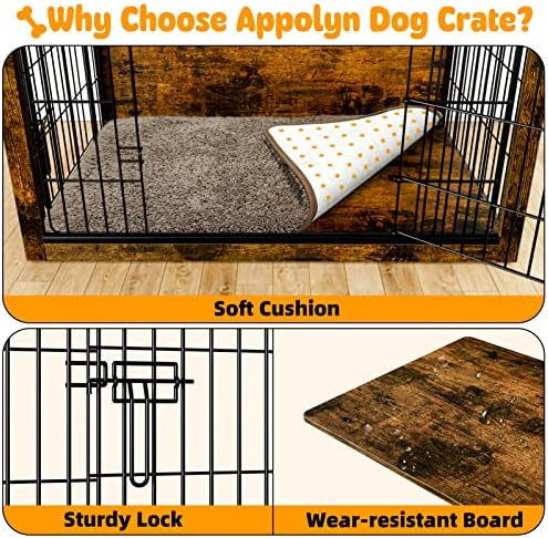 Móveis Appolyn Dog Crate com almofada, mesa de extremidade lateral, caixa de cães com duas portas, caixas de canais