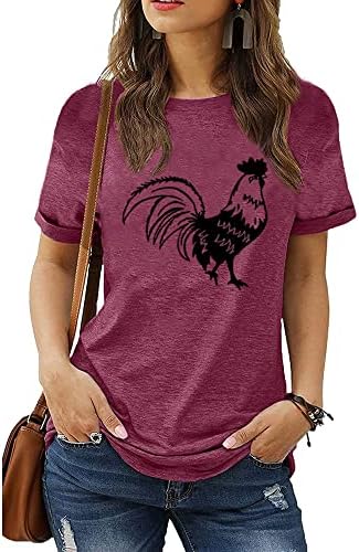 Camiseta de estampa de frango para mulheres engraçadas de frango gráfico de manga curta country tee casual tee animal