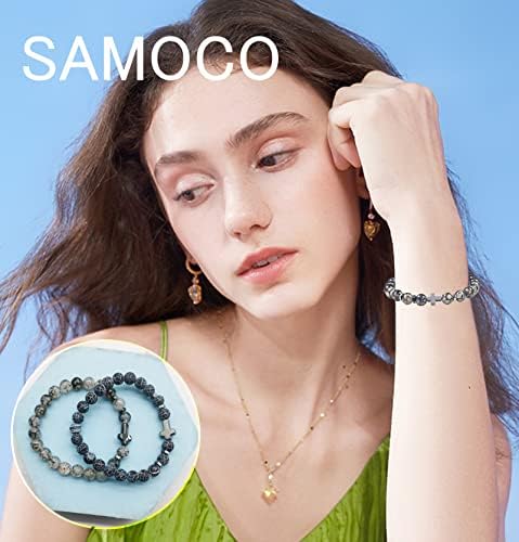 Samoco 12pcs Healing Stone Breaded Bracelets para homens homens semipreciosos pedras gemas pulseiras de cristal pulseira