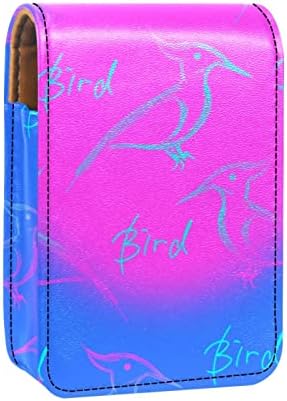 Bolsa de batom de batom de maquiagem de oryuekan com espelho portátil de armazenamento de armazenamento portátil de armazenamento de armazenamento labial de armazenamento de brilho, psique rosa pássaro azul