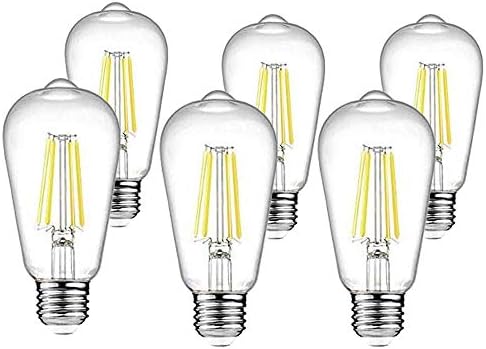 Vintage Edison Bulbs ST20 60 WATT Equivalente 6W LED LED LED LUZ LUZ 600 LUMEN BRANCO MOLO 2700K Iluminação de estilo antigo, Base de parafuso médio e26 para decorar o escritório - pacote de 6