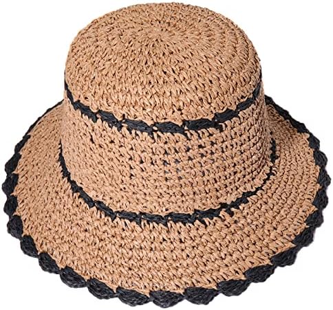 Chapéus de palha de Boderier para mulheres colorido acabamento palha balde chapéu de chapéu de palha de palha de praia acessível