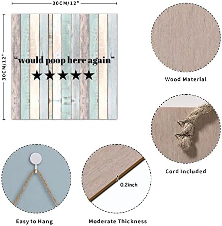 O sinal engraçado de paletes do banheiro seria cocô aqui novamente, placa de porta de madeira pendurada com cita