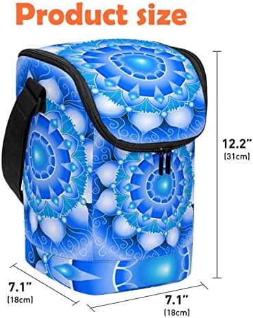Abstract Blue Mandala Pattern lanch Saco de lancheira reutilizável lancheira grande vertical com alça de ombro ajustável