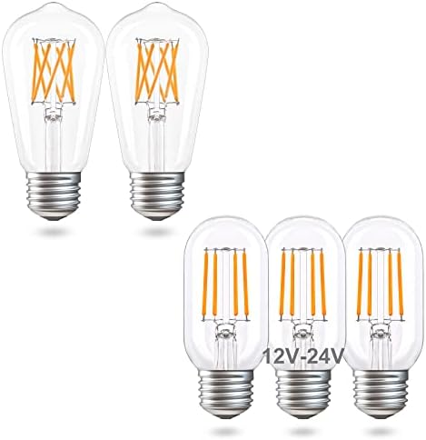 Tokcon 12 volts Baixa lâmpadas LED de tensão - Bulbos tubulares e 2700k- 4W de 4w 12V e 8W E26 Edison 12V Bulbos