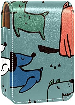 Arte Fat Green Blue Cats Padrão Lipstick Case Batom Box Solder com espelho, bolsa de brilho labial portátil, kit de armazenamento