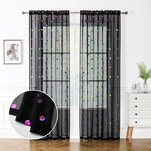 Cortina semi -pura preta para quarto de berçário de berçário colorido bolinhas metálicas cortinas impressas para decoração de decoração
