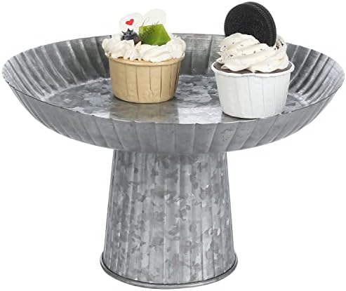 Mygift Rússico Galvanizado Metal Pedestal Bolo Stand com design corrugado canelado, Stand de cupcake de sobremesas redondas de 11 polegadas de 11 polegadas - artesanal na Índia