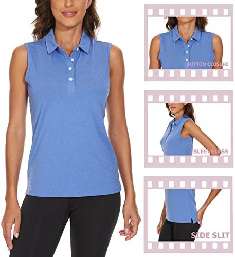 Camisas de pólo feminino Magcomsen camisas de golfe sem mangas 4-Button Wicking Quick Tank Tampo de tênis atlético Camisa pólo