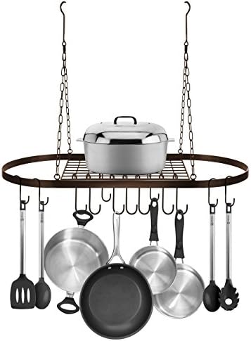 Sorbus® Pot and Pan Rack para teto com ganchos-rack de armazenamento oval decorativo-Organizador multiuso para casa, restaurante,