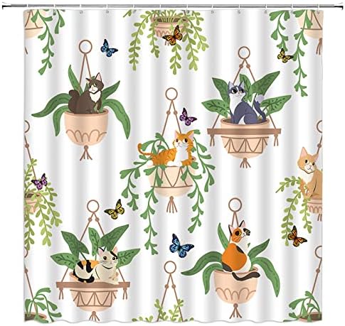 Zkjsmgs em vasos de chuveiro Corte de chuveiro folhas verdes Plantas suculentas gatos de gato estufa de estufa sálvia Butterfly Pet Nature Fabric Banheiro Decoração de cortina de casa com ganchos, laranja verde