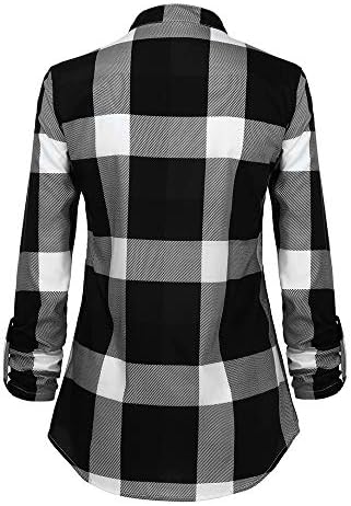 Camisa de botão xadrez vintage feminino Top Ladies Roll Up Slave Longa V Camisa Lattice Blouse Tops S-XL