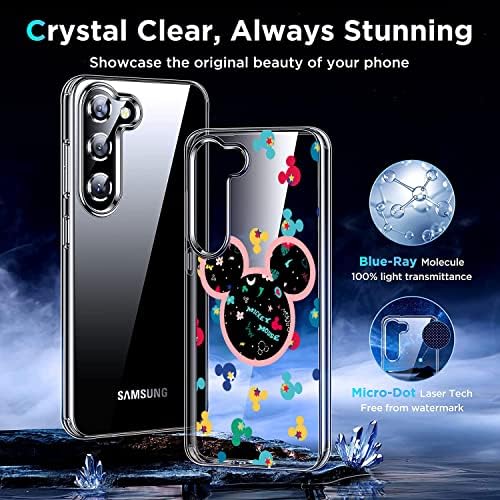 Caso Samsung Galaxy S23 Clear com design para mulheres [não amareladas], capa de telefone Mickey Pink Disney Pink para Galaxy S23, capa protetora à prova de choque feminina elegante e elegante para mulheres, 6,1 polegadas