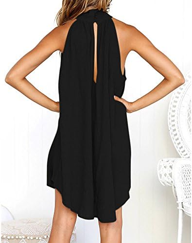 Wocachi Women's Summer Feminino Casual Halter Halter Dress Sundress Bated Flowy Swing A Line Ruffle Mini Dress