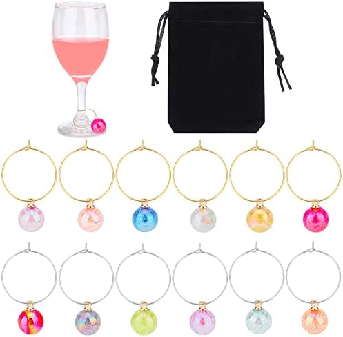 CHGCraft Wine Glass Charms Markers Tags Conjunto 24 PCs 12 cores Marcadores de bebidas de resina Charm de vidro de vidro com 40 PCs Brass Wine Glass Rings para coquetéis de flautas de vidro de vidro