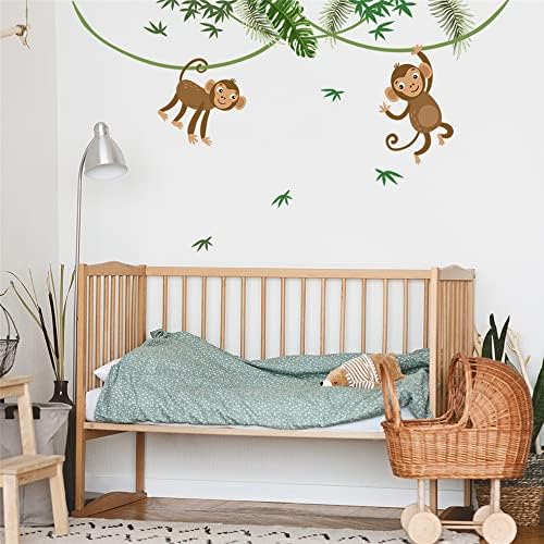 Grande Tamanho Tropical Palmagem Planta Verde Planta Animais Decalques de Parede da Jungeira Para Crianças Quarto Cute Macaco Cute