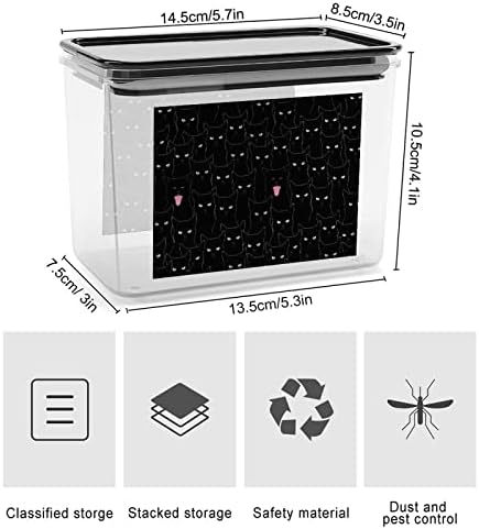 Caixa de armazenamento de gato preto Cacatras de recipientes de organizador de alimentos plásticos com tampa para cozinha