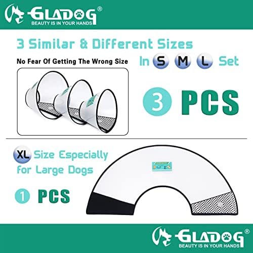 Gladog Soft Dog Cone Collar, 3 PCs Cone de plástico flexível para cães após a cirurgia, colarinho de recuperação de cães, colar eletrônico