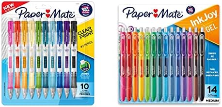 Lápis ClearPoint, companheiro de papel, HB 2 chumbo, cores variadas de barril, 10 canetas de canetas de canetas de gel, ponto