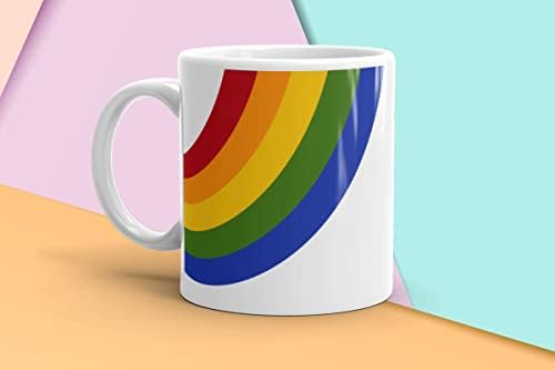Caneca de café do arco -íris vintage, caneca de café do orgulho gay, caneca de cozinha vintage, presente de cozinha dos anos 80, caneca de café com padrão de arco -íris, branco, 11oz